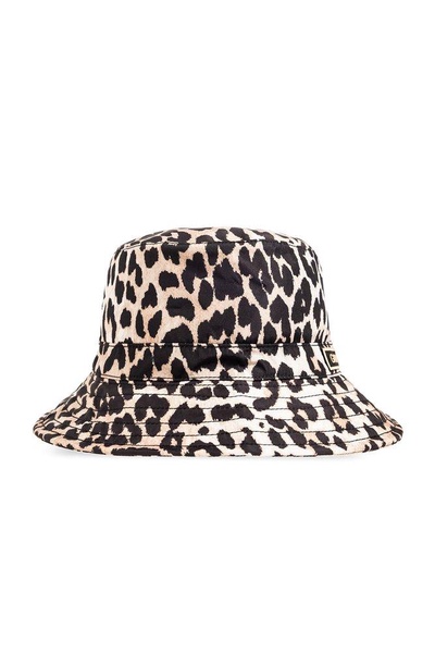 Ganni Leopard Printed Logo Plaque Bucket Hat