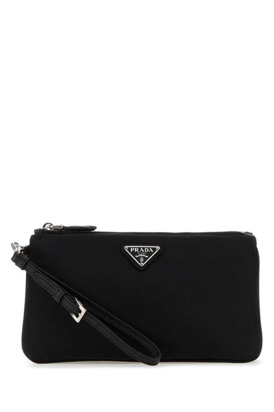 Prada Logo-Plaque Zipped Clutch Bag