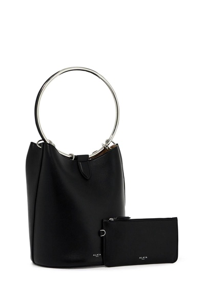 leather ring bucket bag with lar design