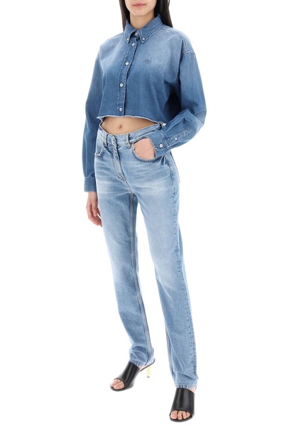 denim cropped shirt for women