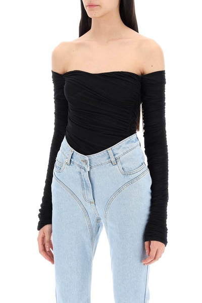 off-shoulder mesh body