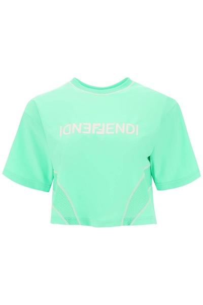 lycra cropped t-shirt with logo