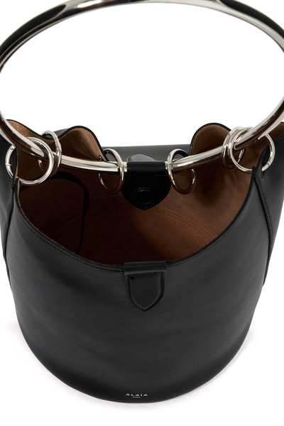 leather ring bucket bag with lar design