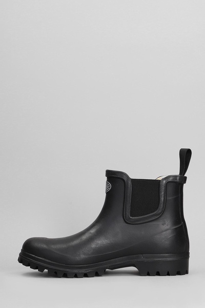 798 Rubber Boots Mid Low Heels Ankle Boots In Black Rubber/plasic