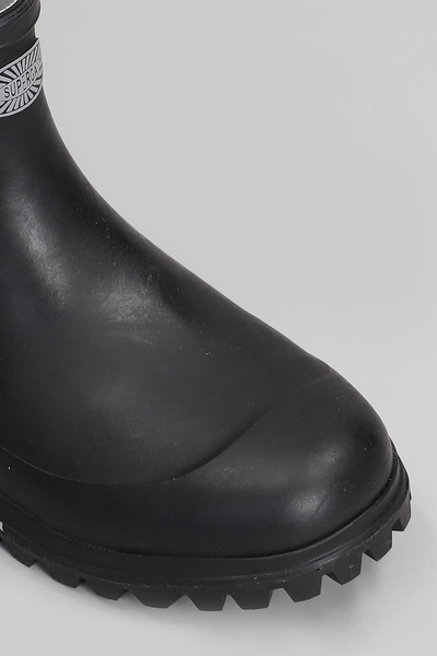 798 Rubber Boots Mid Low Heels Ankle Boots In Black Rubber/plasic