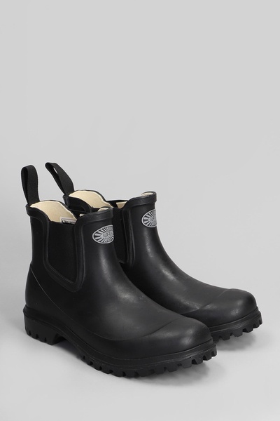 798 Rubber Boots Mid Low Heels Ankle Boots In Black Rubber/plasic