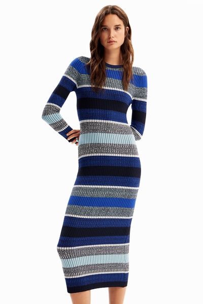 Stripy ribbed midi dress