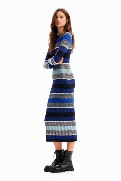 Stripy ribbed midi dress