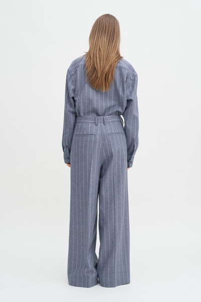 Wide Pleated Striped Trousers