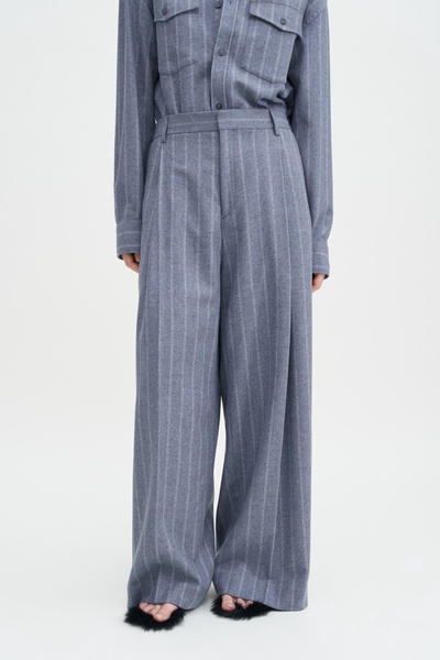 Wide Pleated Striped Trousers