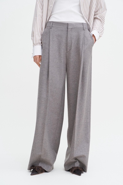 Wide Pleated Flannel Trousers