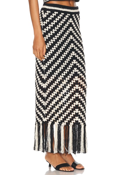 Halliday hand crochet fringed midi skirt