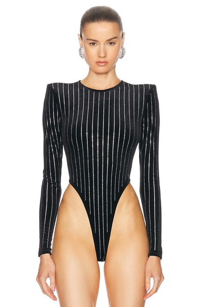 Crystal Velvet Long Sleeve Bodysuit