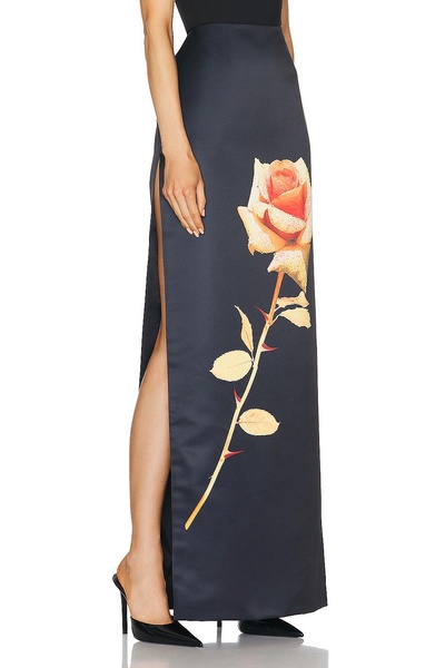 Rose Flower Print Maxi Skirt