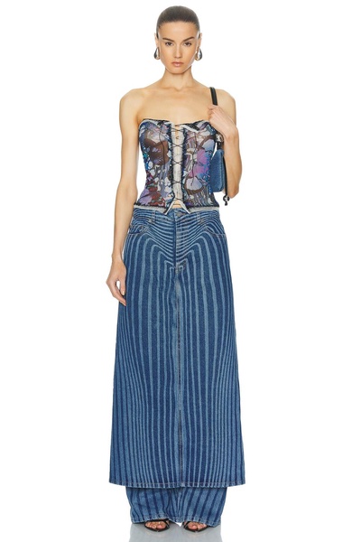 Body Morphing Laser Print Denim Skirt Pant