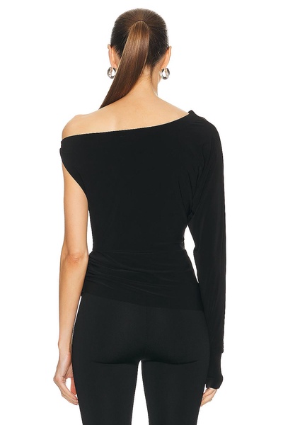 One Sleeve Drop Shoulder Side Drape Top