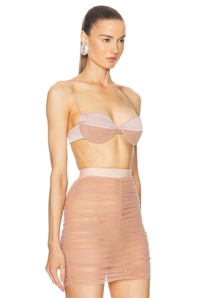 Ruched Mesh Satin Bra Top