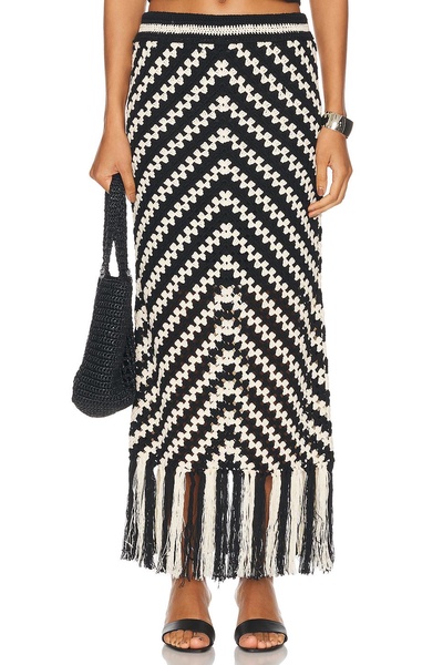 Halliday hand crochet fringed midi skirt