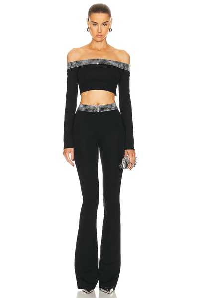 Crystal Embroidered Long Sleeve Crop Top