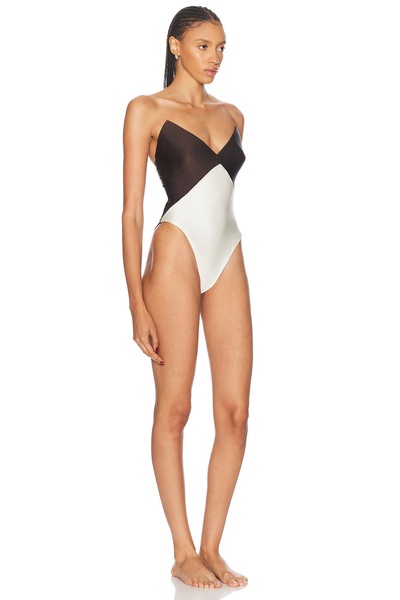 Solid Bicolor Strapless One Piece Swimsuit