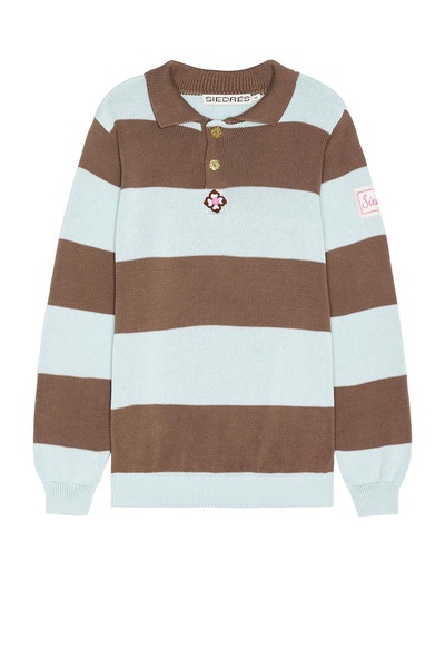 Ole Flower Crochet Detailed Striped Polo Sweater