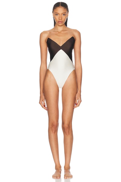 Solid Bicolor Strapless One Piece Swimsuit