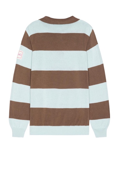 Ole Flower Crochet Detailed Striped Polo Sweater