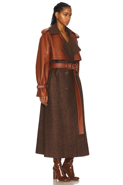 Doni Faux Leather Combo Trench Coat