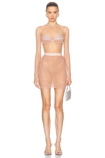 Ruched Mesh Satin Bra Top