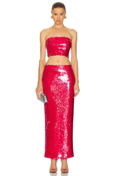 Stretch Sequin Long Pencil Skirt