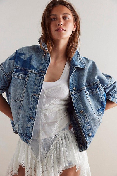 We The Free Opal Swing Denim Stars Jacket