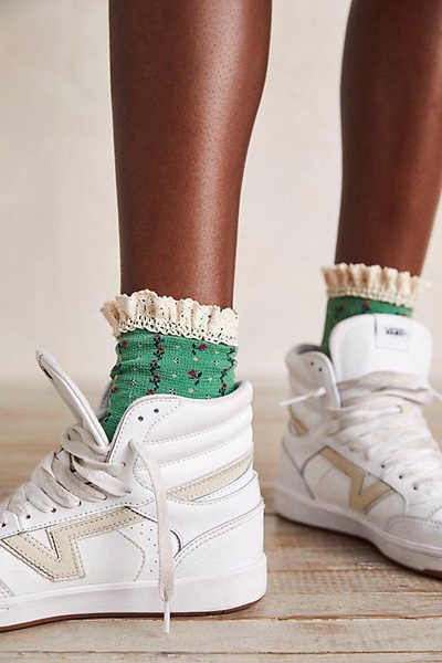 Rosebud Waffle Knit Ankle Socks