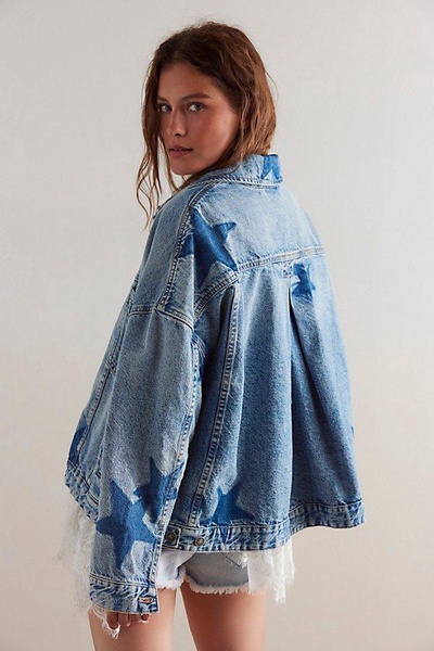 We The Free Opal Swing Denim Stars Jacket