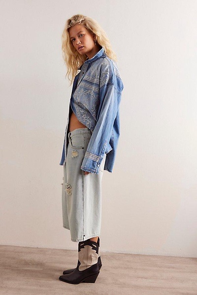 We The Free Lace Embroidered Denim Shirt