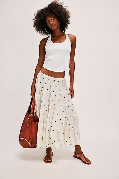 In Full Swing Embroidered Midi Skirt