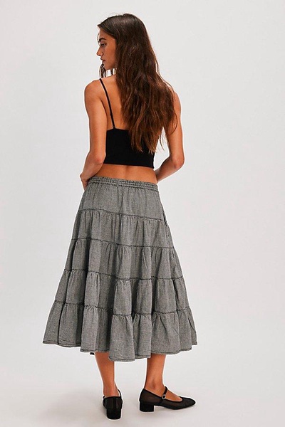 In Full Swing Gingham Midi Skirt