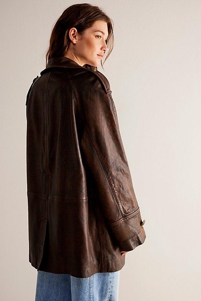 We The Free Top Notch Leather Pea Coat