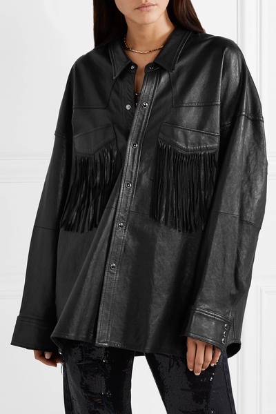 R13 Fringe Leather Shirt Jacket - Black