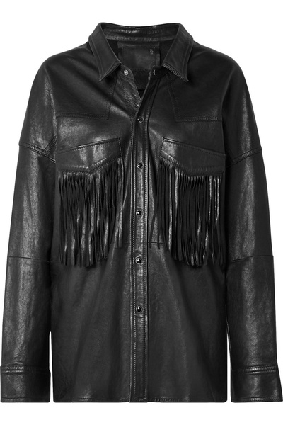 R13 Fringe Leather Shirt Jacket - Black