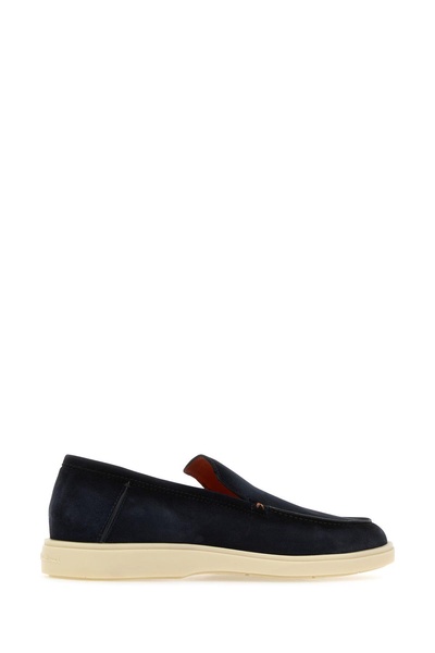 Navy blue suede loafers