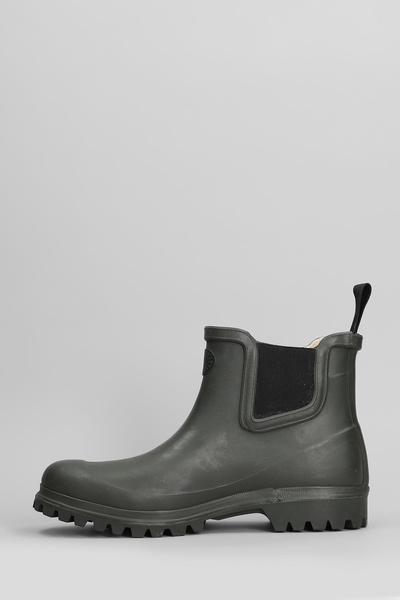 798 Rubber Boots Mid Low Heels Ankle Boots In Green Rubber/plasic