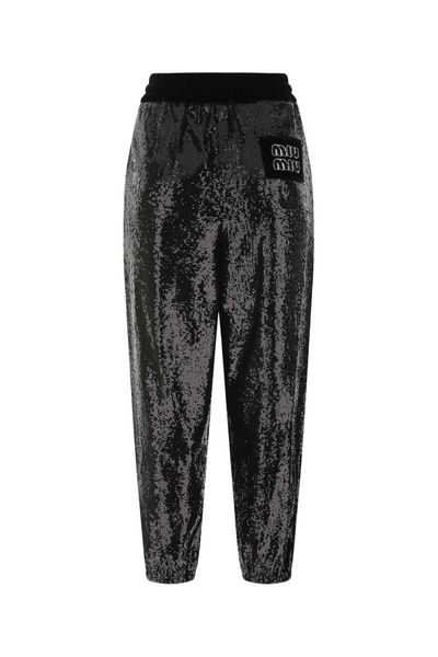 Miu Miu Logo Patch Sequin Embellished Track Pants