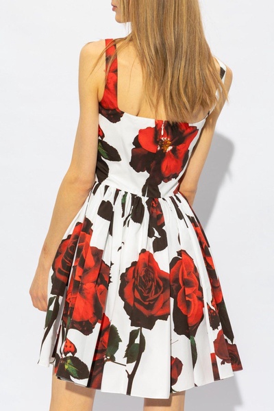 Alexander McQueen Floral Printed Square Neck Mini Dress