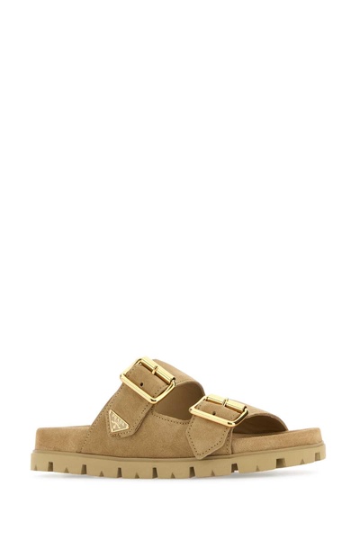 Prada Woman Sand Suede Slippers