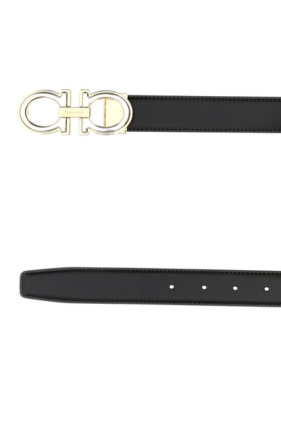 Black Leather Reversible Gancini Belt