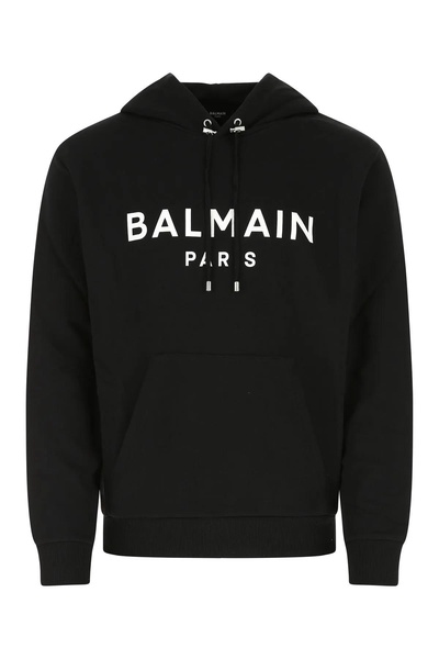 Black Hoodie with Contrasting Logo Print in Cotton Man