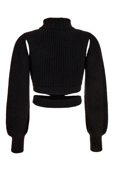 Black Stretch Wool Blend Sweater