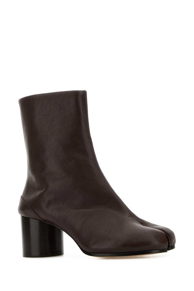 Maison Margiela Woman Chocolate Leather Tabi Ankle Boots