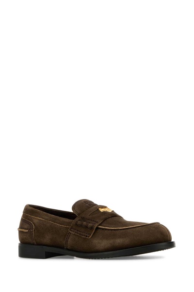 Dark brown suede loafers