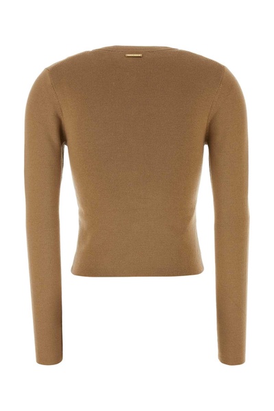 Camel stretch wool blend cardigan